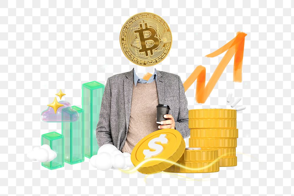 Bitcoin investment png collage remix element, transparent background