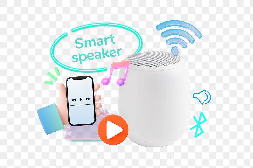 Smart speaker png collage remix, transparent background