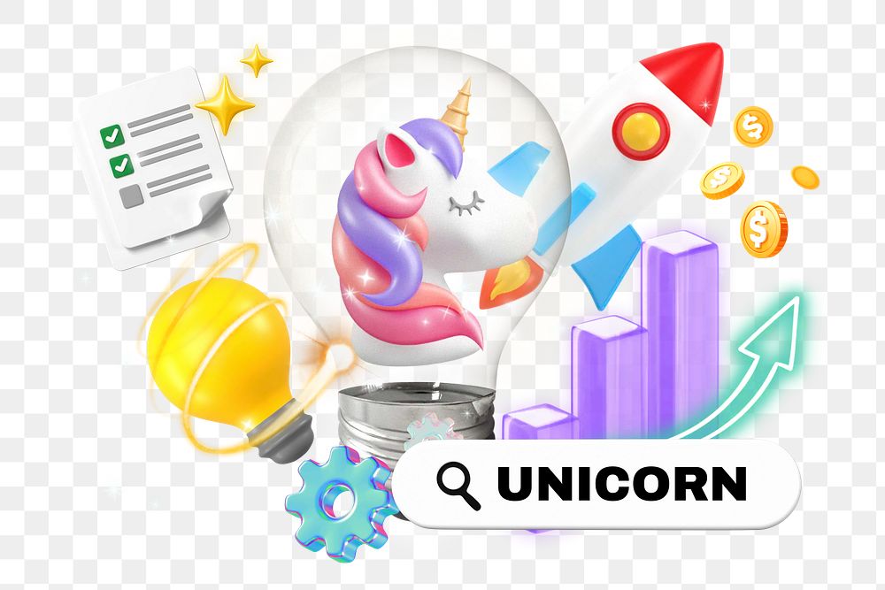 Unicorn png word element, 3d remix, transparent background