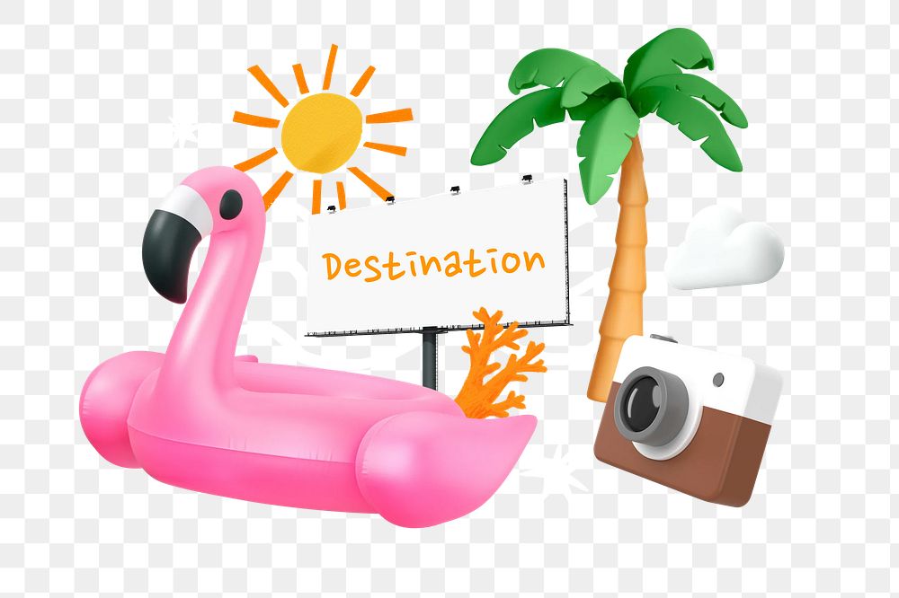 Summer destination png word element, 3D collage remix, transparent background