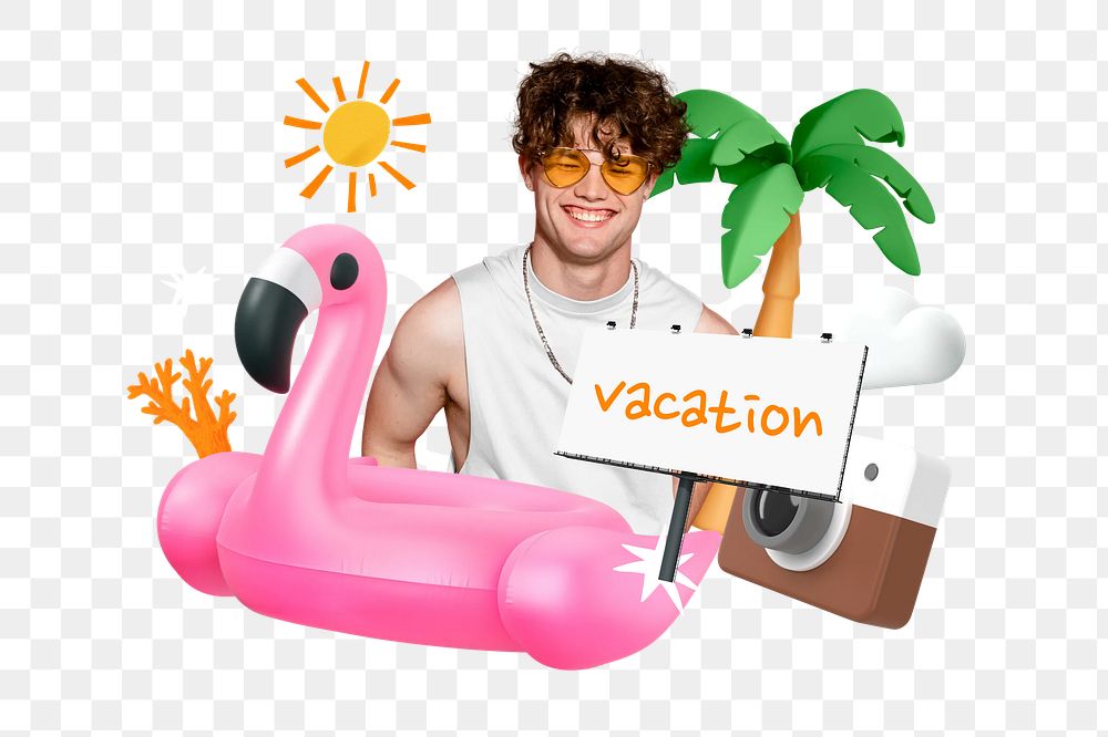 Summer vacation png word element, 3D collage remix, transparent background