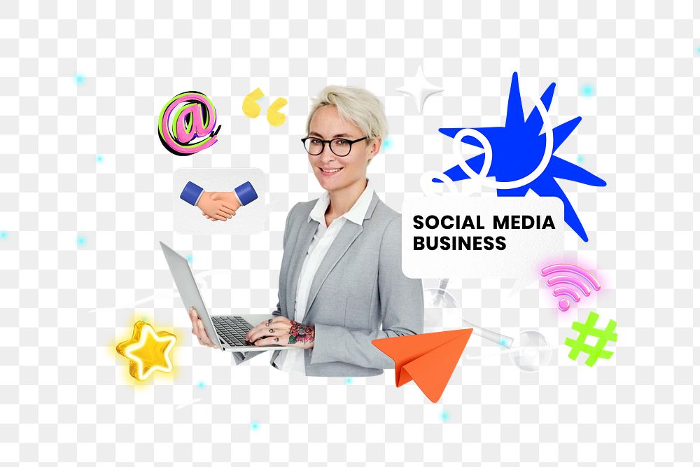 Social media business png collage remix, transparent background