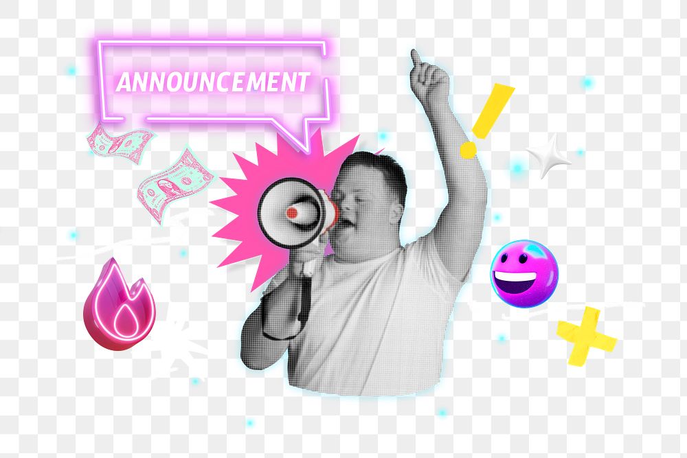 Announcement png collage remix, transparent background