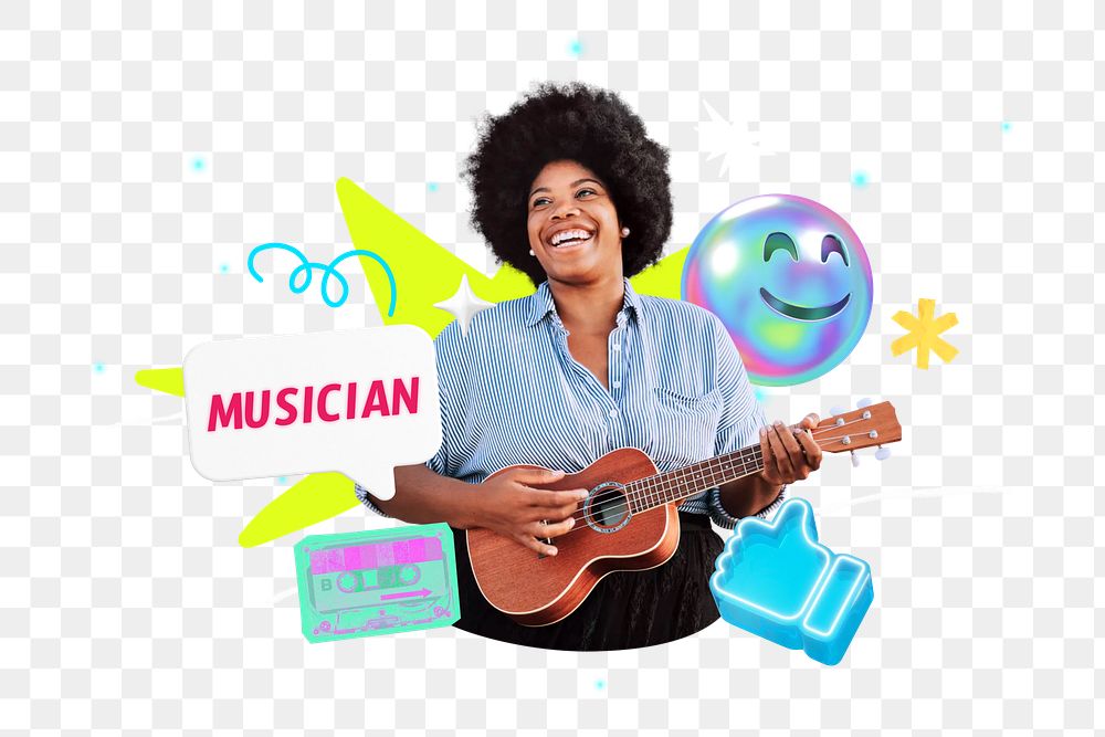 Happy musician png collage remix, transparent background