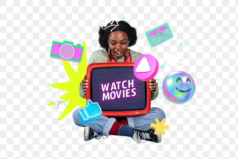 Watch movies png collage remix, transparent background