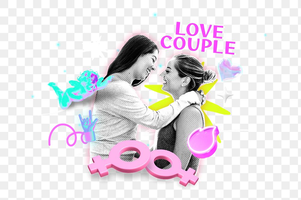 Love couple png collage remix, transparent background