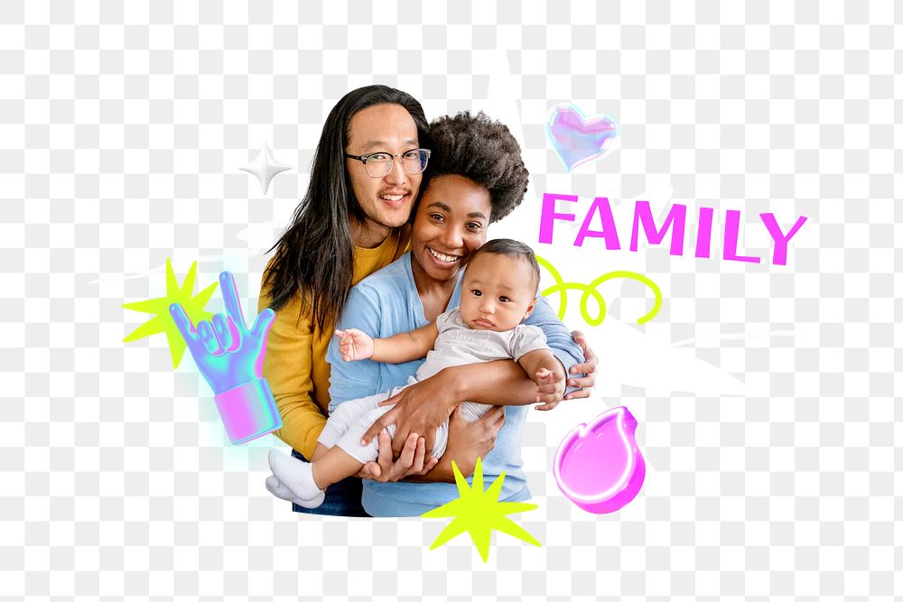 Happy family png collage remix, transparent background