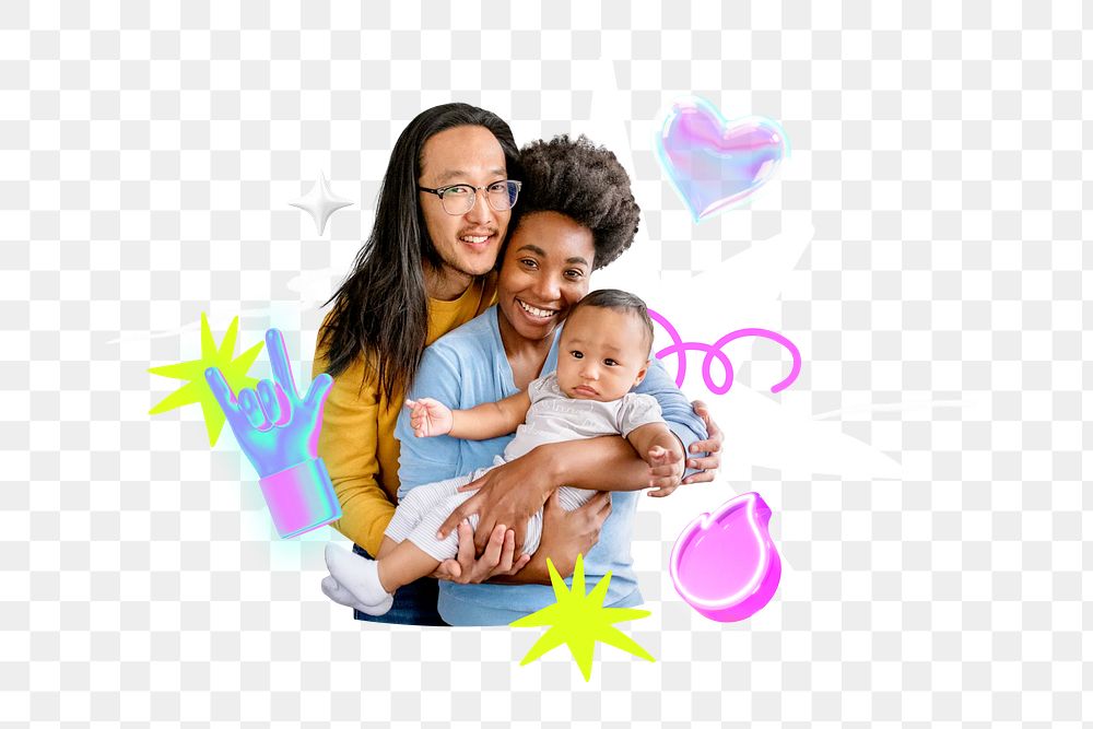 Diverse family png collage remix, transparent background