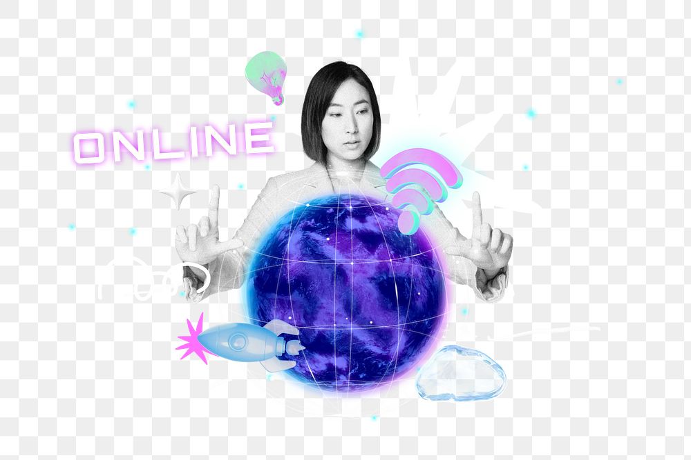 Online network png collage remix, transparent background