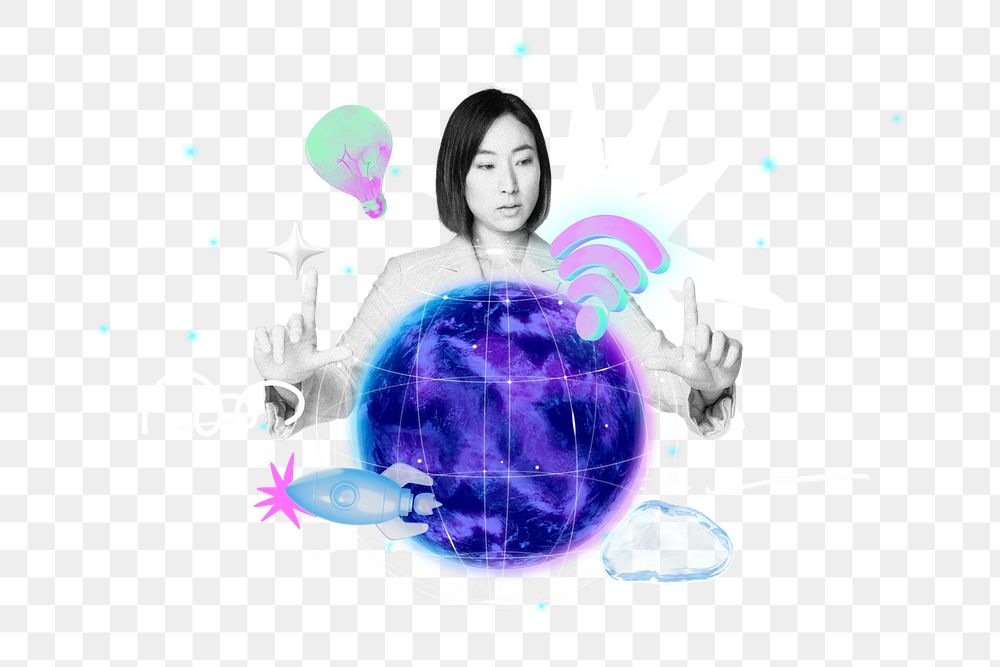 Global network png collage remix, transparent background