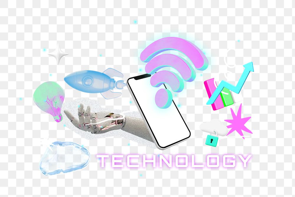 Wireless technology png collage remix, transparent background