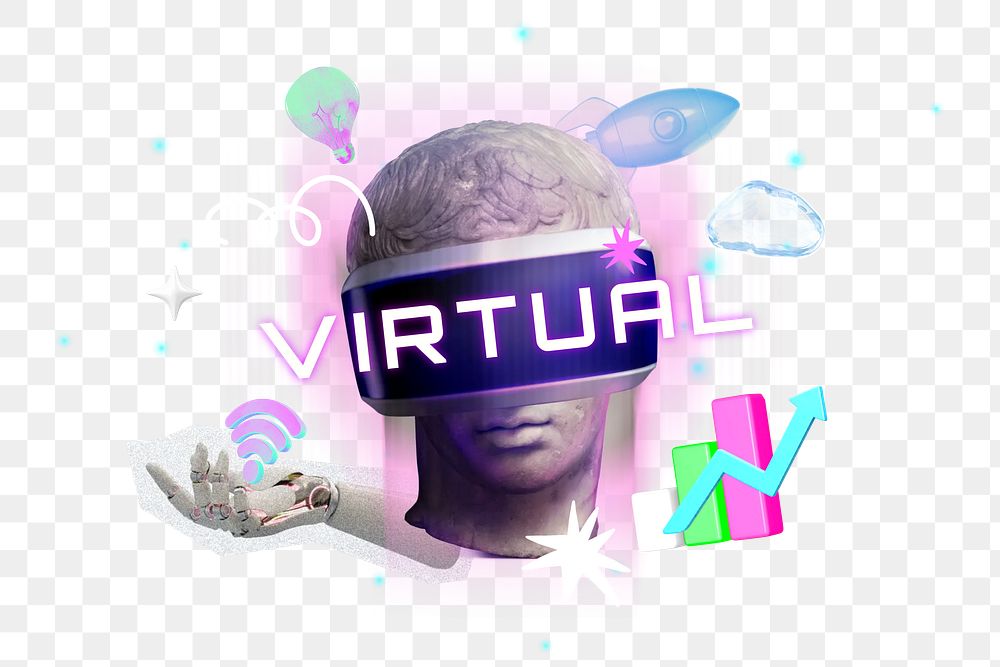 Virtual reality png collage remix, transparent background