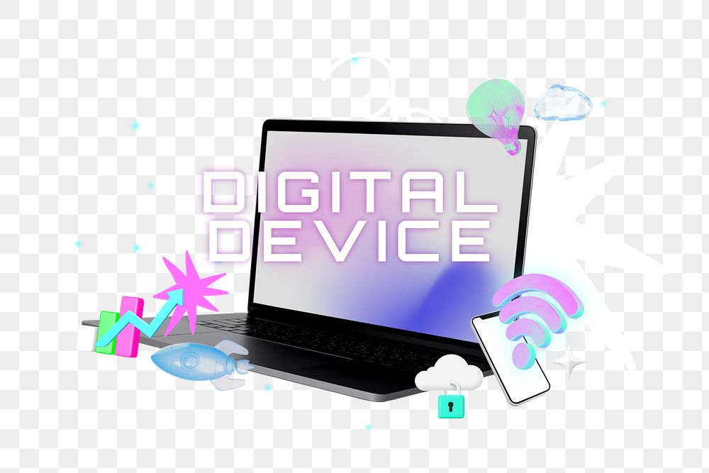 Digital device png collage remix, transparent background