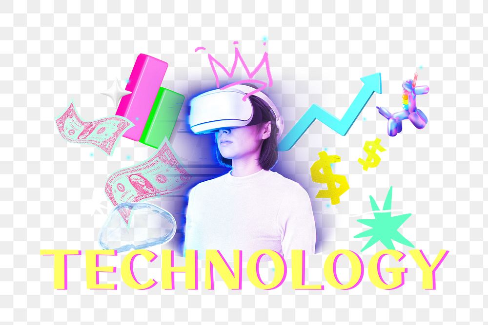 Technology png collage remix, transparent background