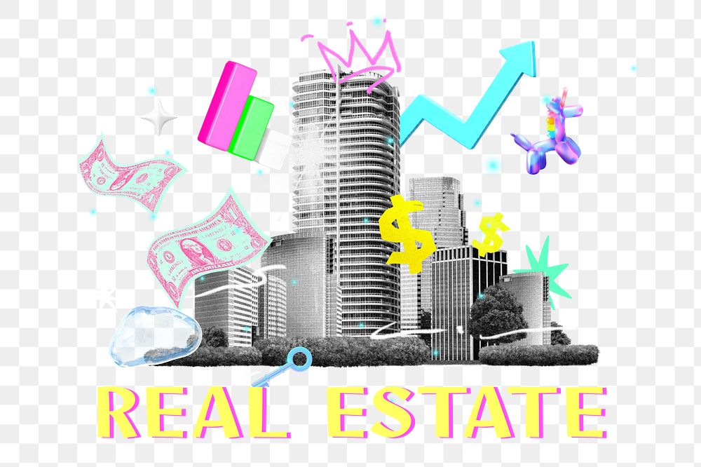 Real estate png collage remix, transparent background