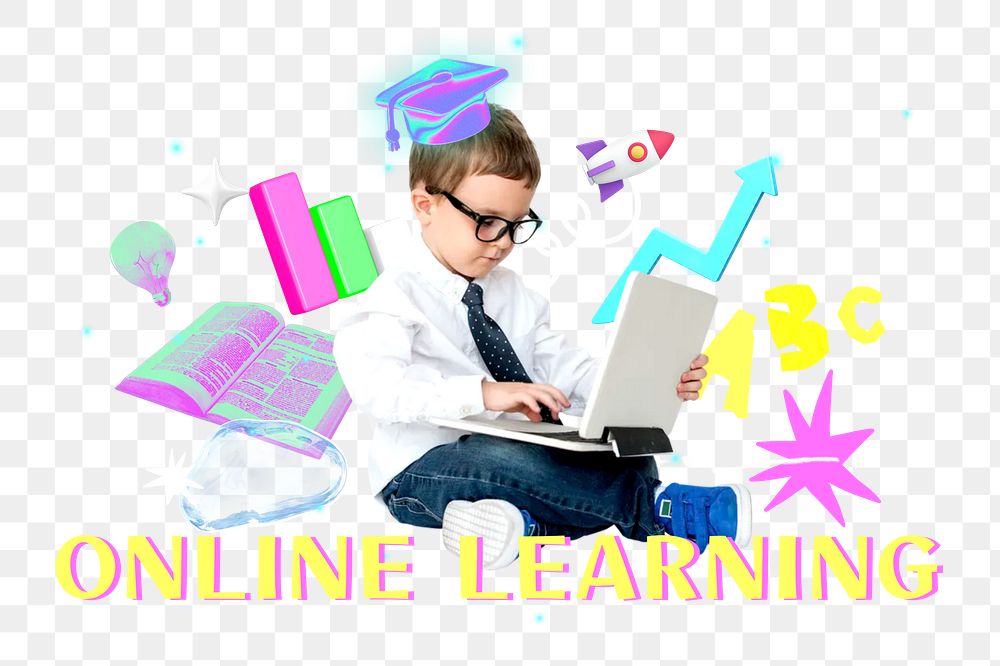 Online learning png collage remix, transparent background