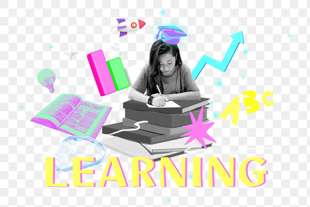 Learning png collage remix, transparent background
