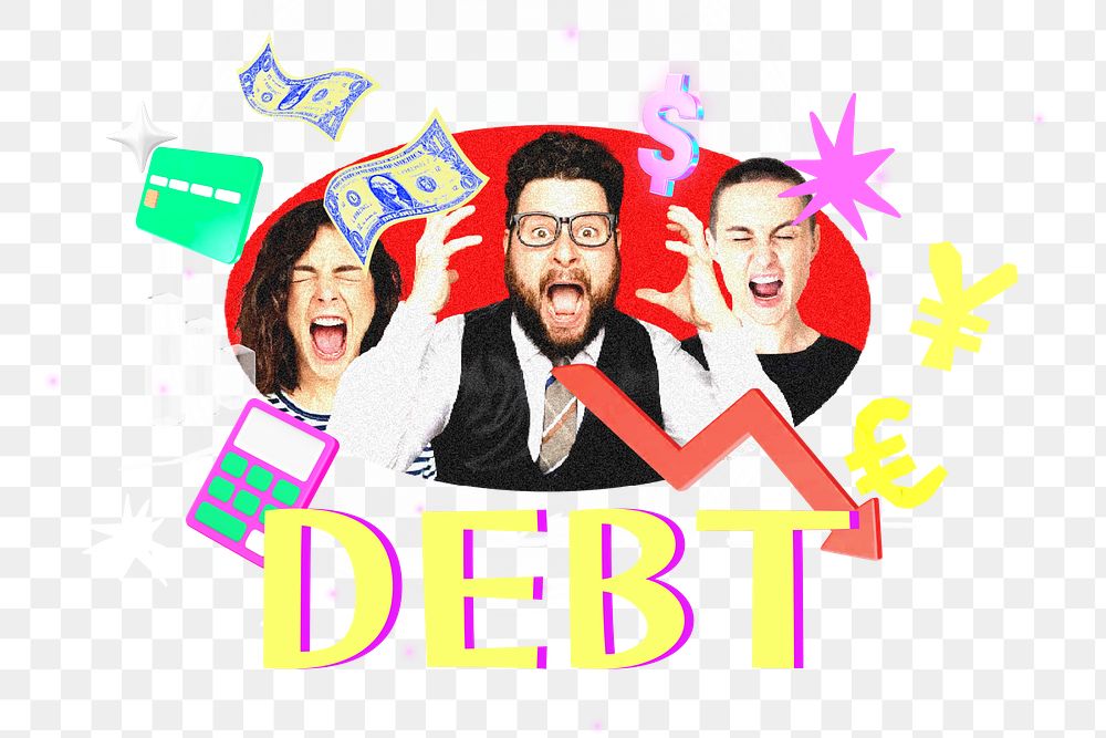 Debt png financial collage remix, transparent background