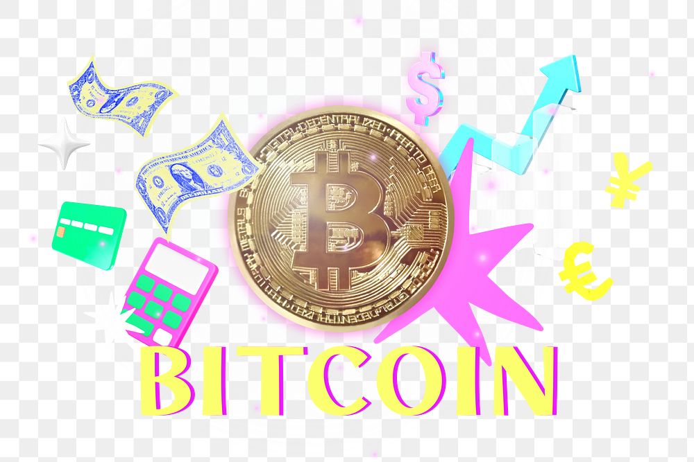 Bitcoin png financial collage remix, transparent background