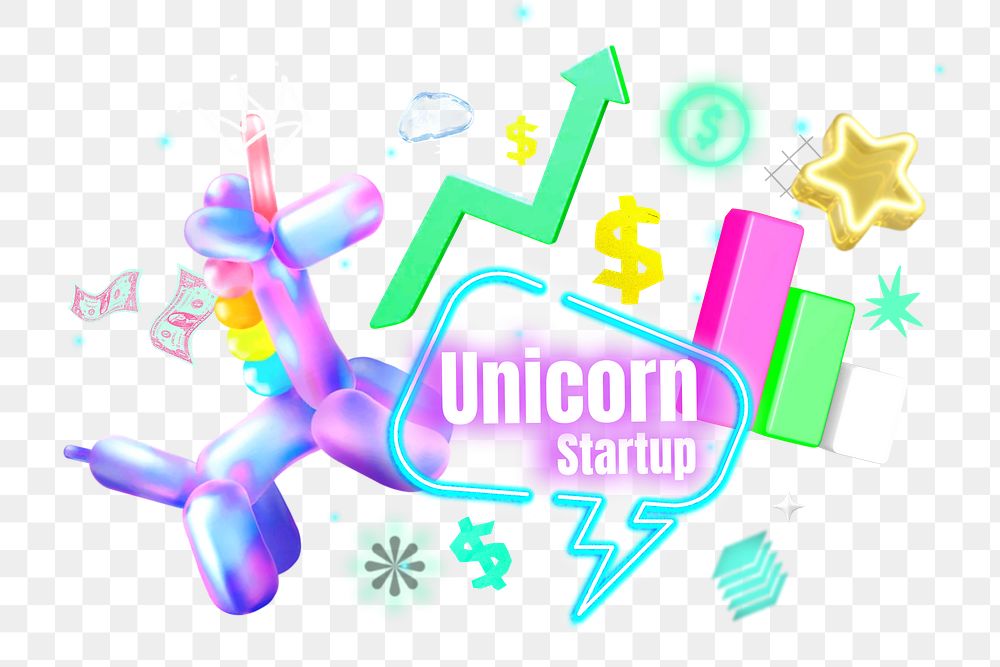 Unicorn startup png collage remix, transparent background