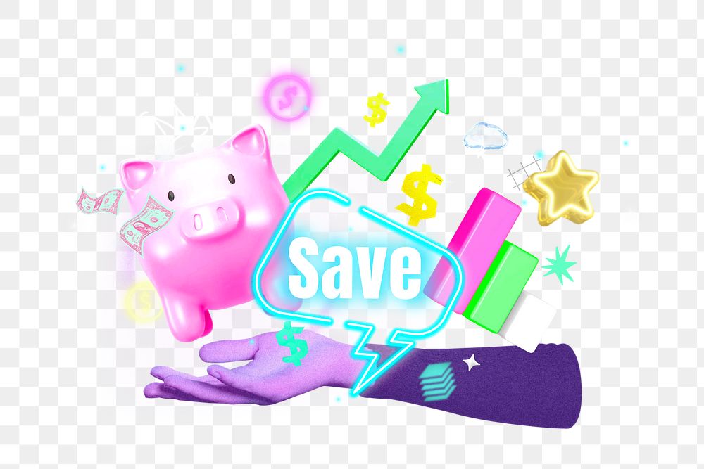 Save png financial collage remix, transparent background