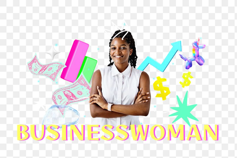 Business woman png collage remix, transparent background