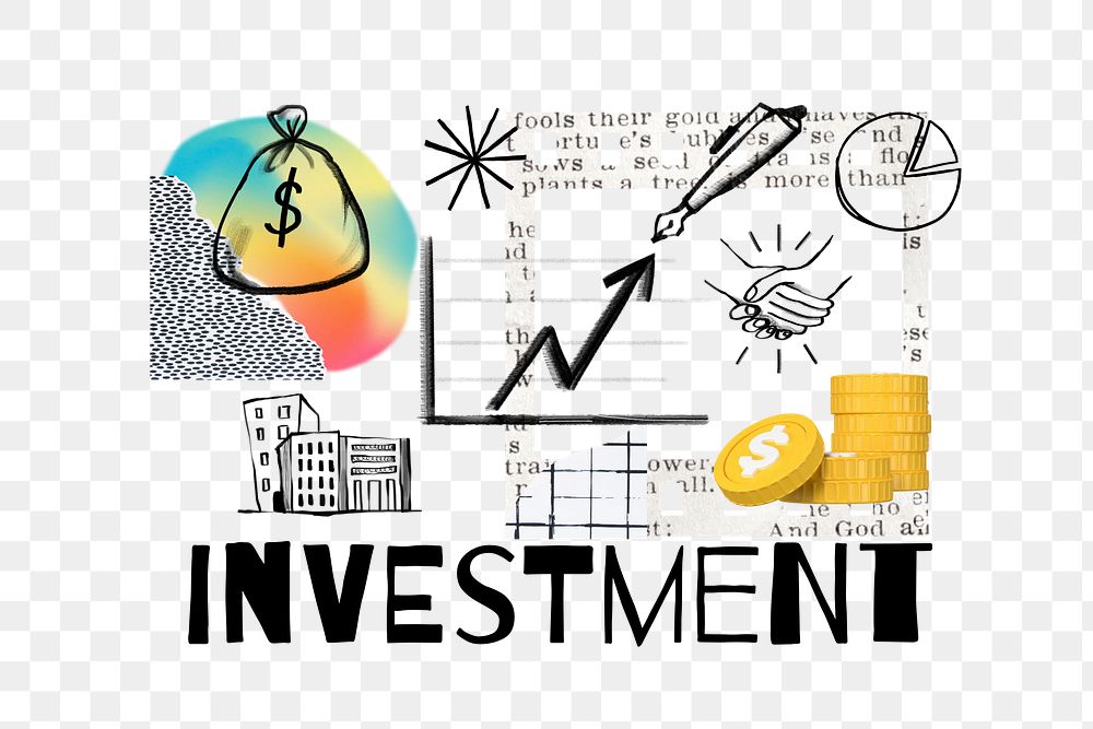 Investment word png, finance doodle remix, transparent background