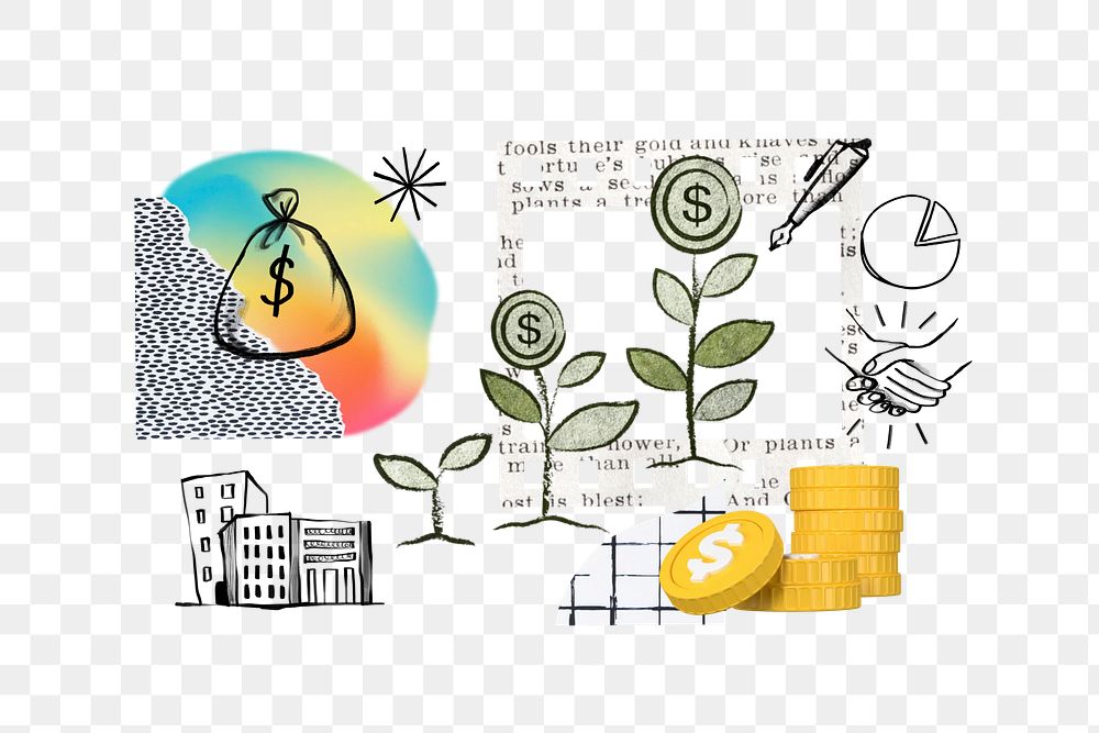 CSR business png profit growth, finance doodle remix, transparent background