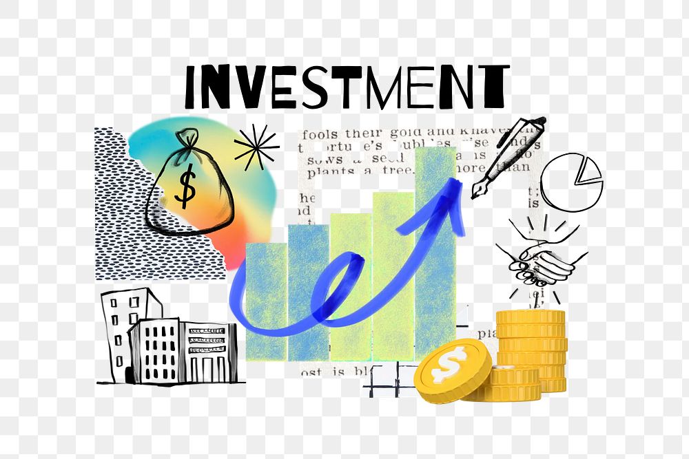 Investment word png, finance doodle remix, transparent background