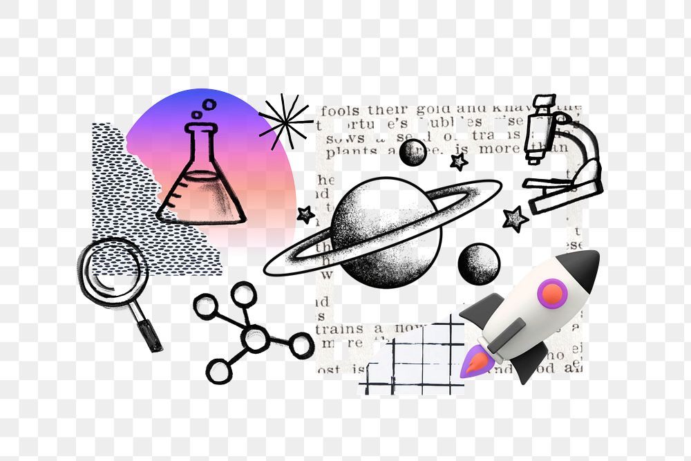 Planet Saturn galaxy png, science doodle remix, transparent background