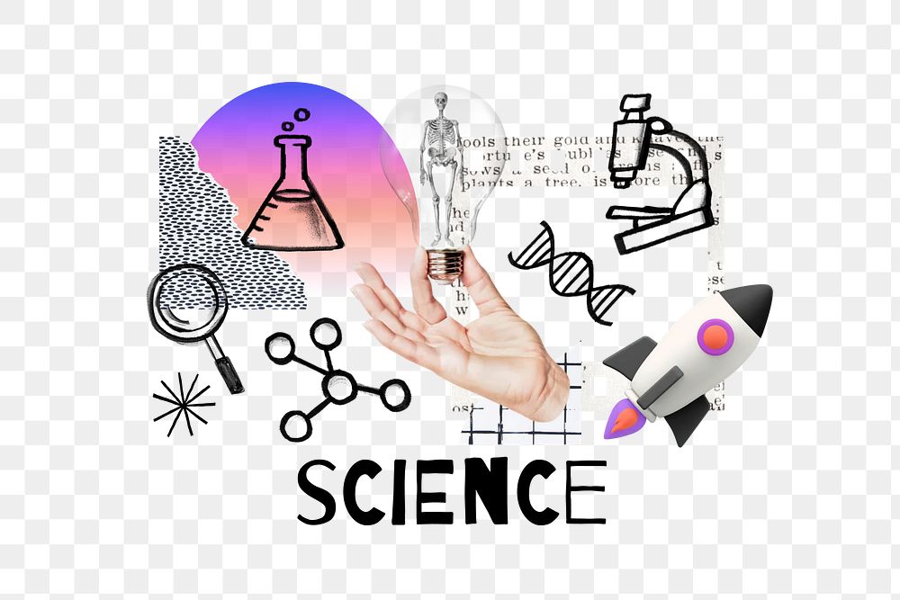 Science word png, creative innovation remix, transparent background