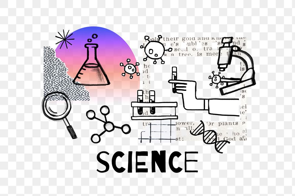 Science word png, experiment doodle remix, transparent background