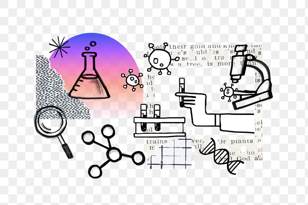 Science experiment png, doodle remix, transparent background