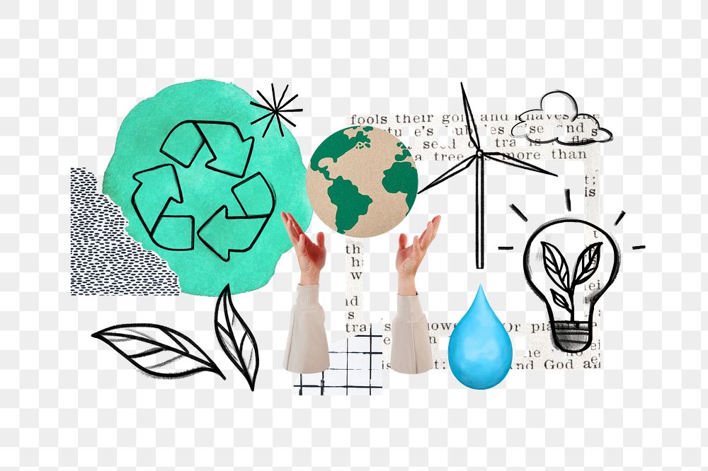 Hands presenting globe png, environment doodle remix, transparent background