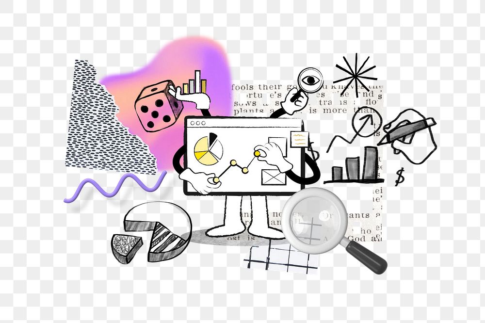 Business analysis computer png, doodle remix, transparent background