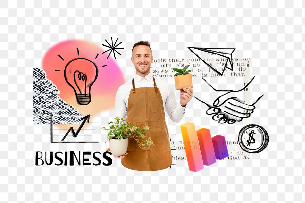 Business word png, plant shop owner remix, transparent background