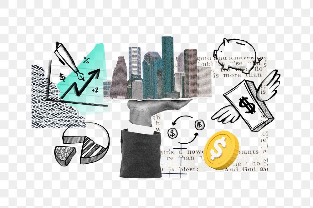 Business economics png, finance doodle remix, transparent background