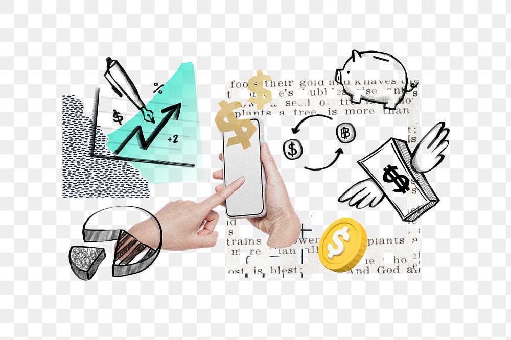 Business online banking png, finance doodle remix, transparent background