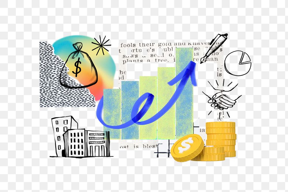 Profit growth png, finance doodle remix, transparent background
