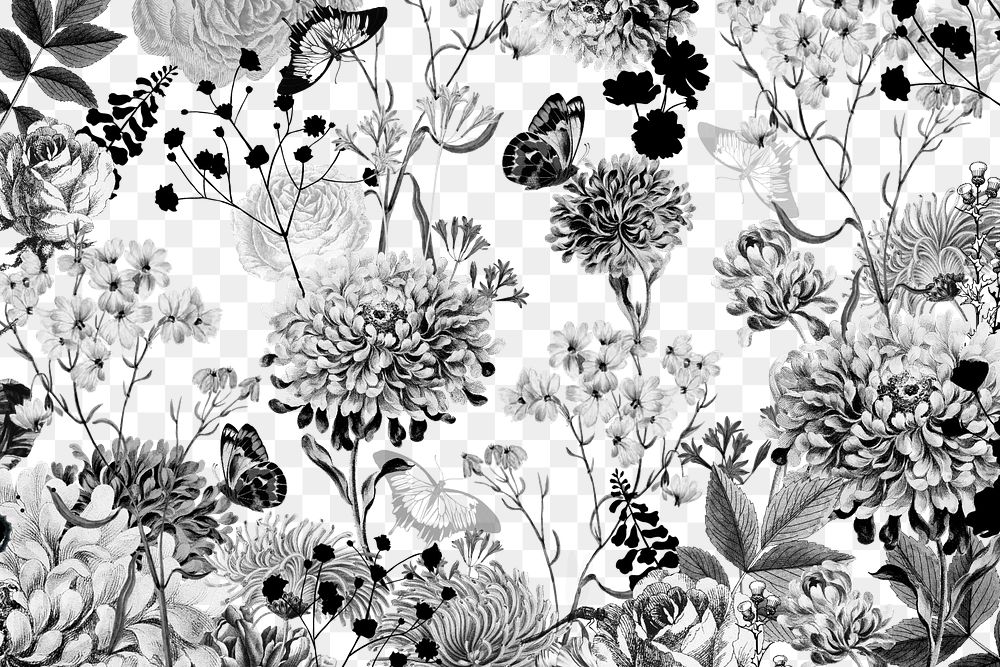 Vintage flower png black and white botanical, transparent background