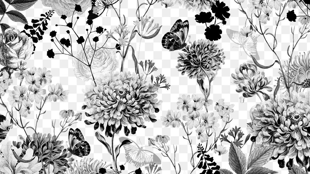 Vintage flower png black and white botanical, transparent background