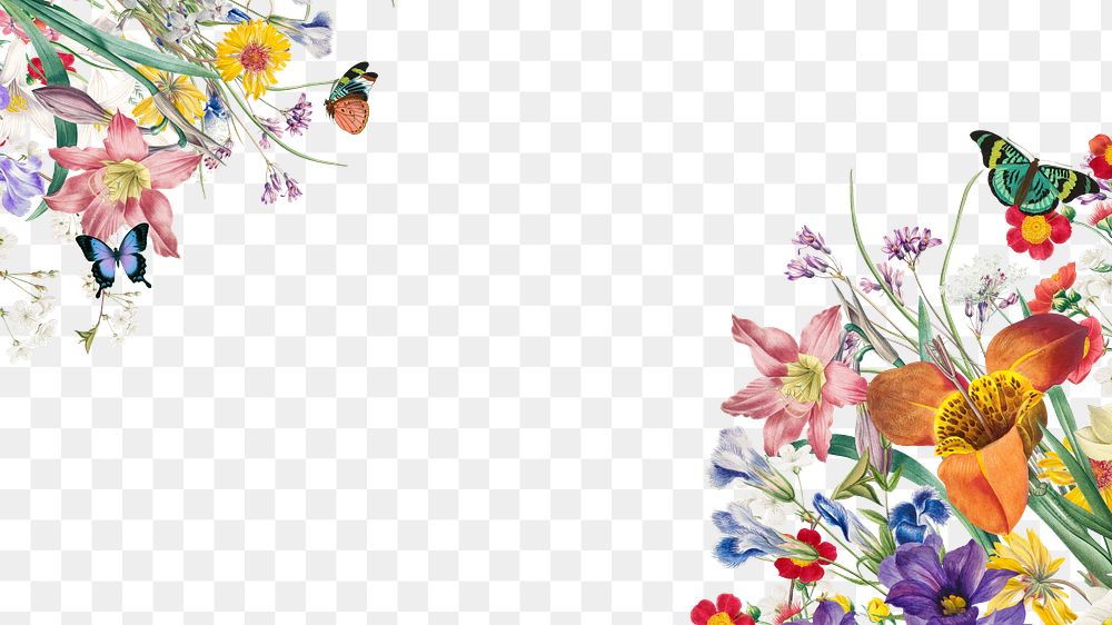 Spring flower border png, transparent background