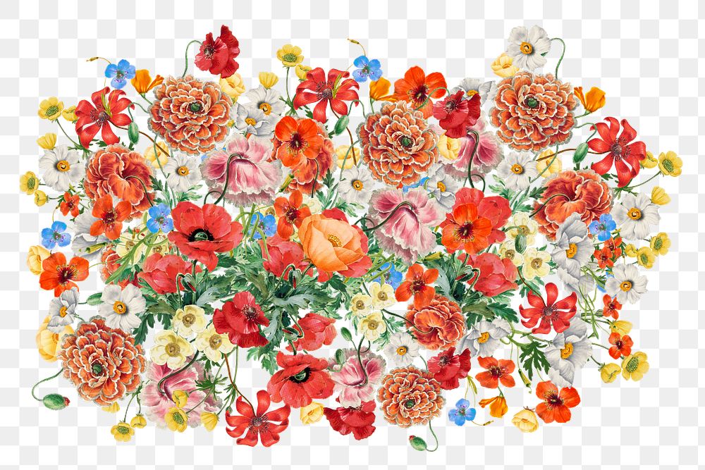 Colorful Summer png flower collage art on transparent background