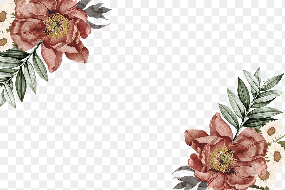 Pink aesthetic flower png border, transparent background