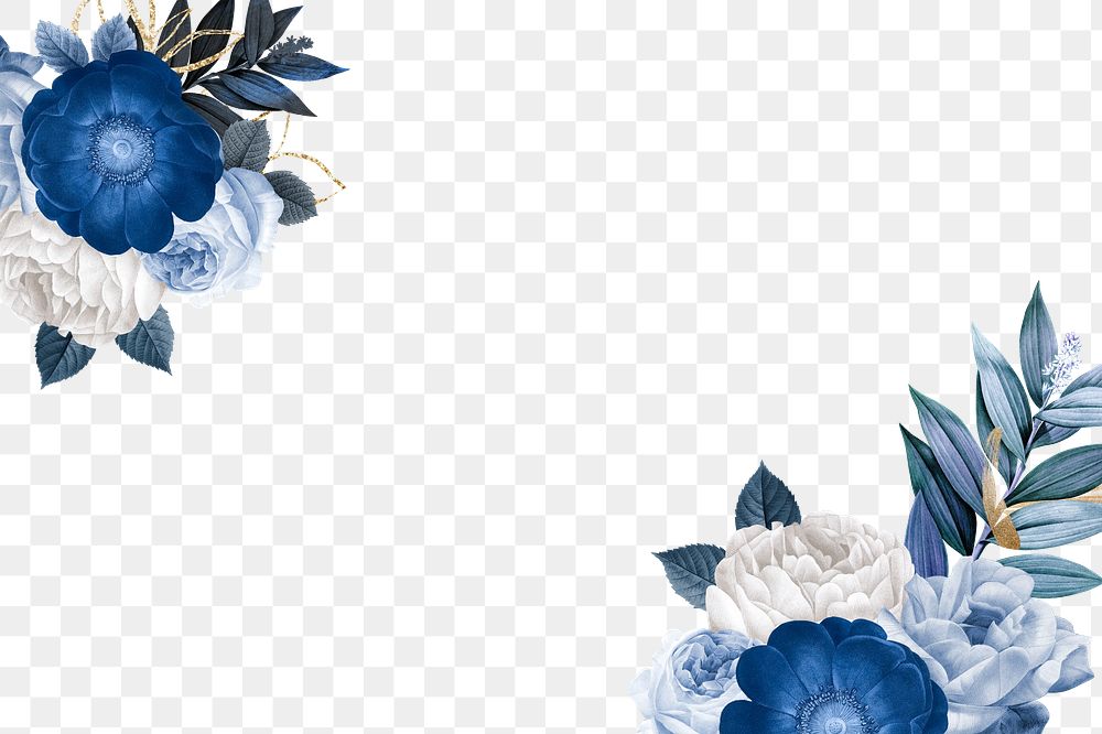 Blue winter flower png border, transparent background