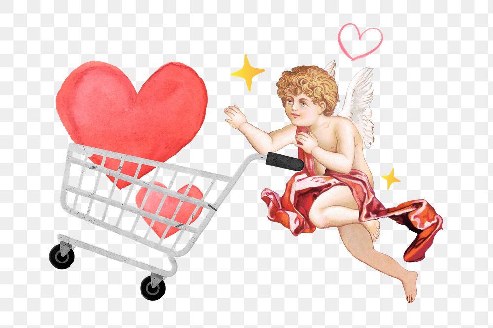 Hearts png shopping cart, cupid, transparent background. Remixed by rawpixel.