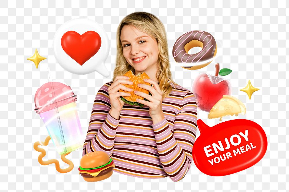 Enjoy your meal png collage remix, transparent background