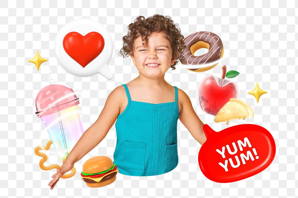 Kids food png collage remix, transparent background