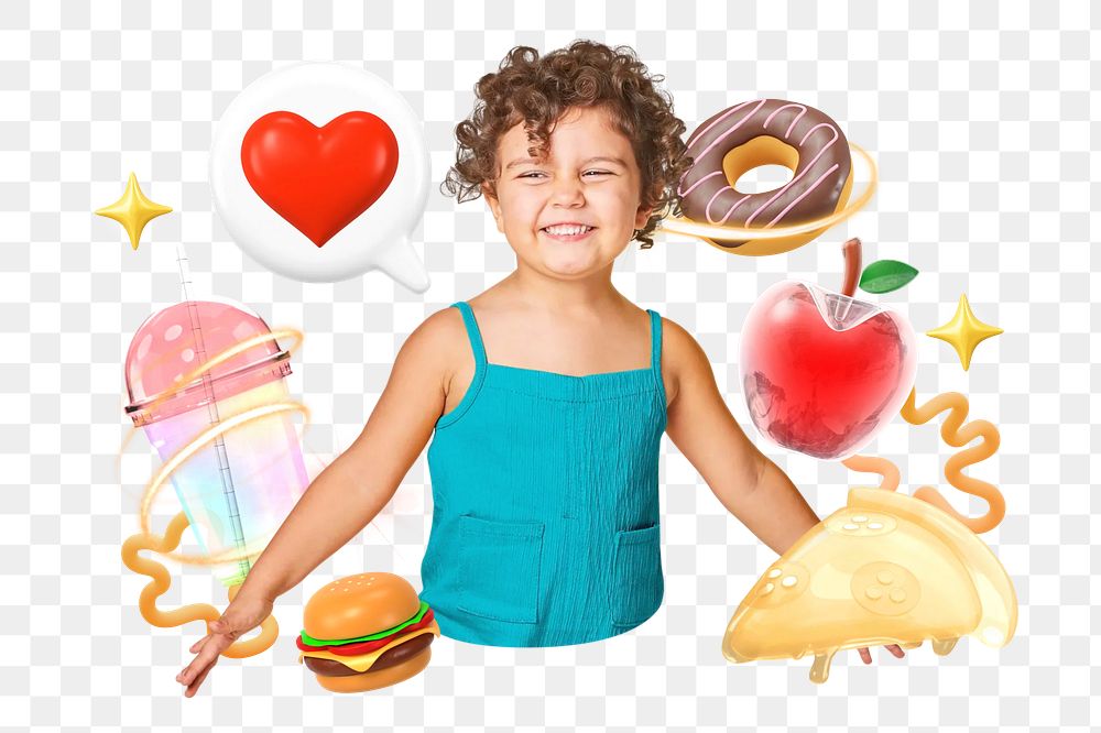 Food lover png collage remix, transparent background