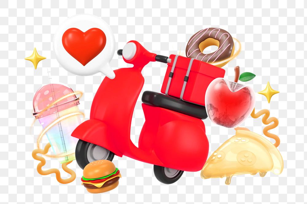 Food delivery png collage remix, transparent background